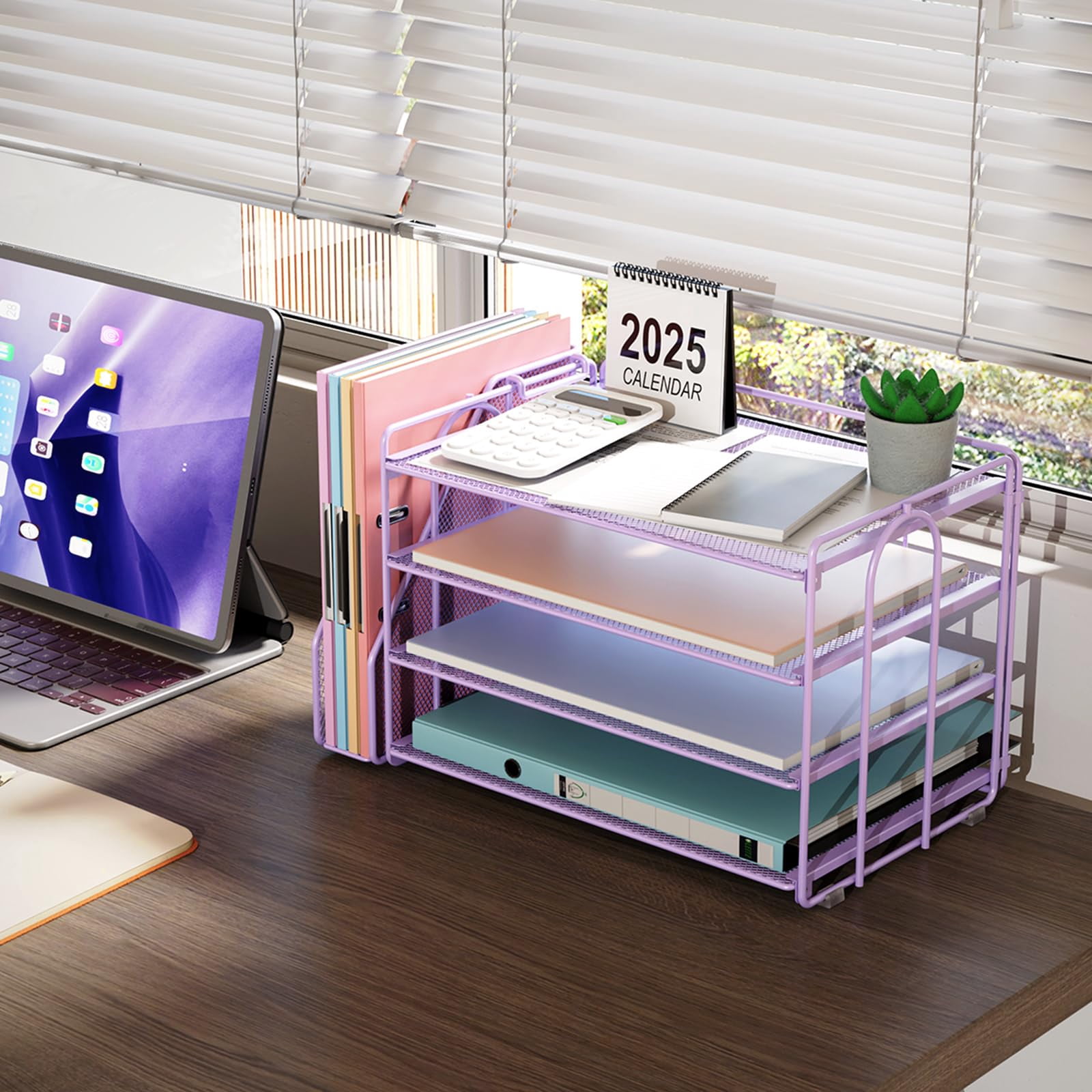 4-tier Paper Organizer With Magazine Holder  Desk Organizers And Accessories & Workspace File For Office Supplies Storag (purple 4-tier)