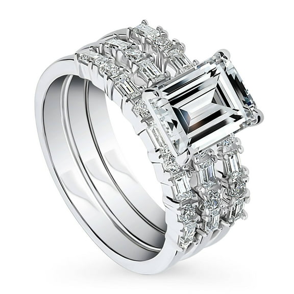 BERRICLE Sterling Silver Vintage Inspired Art Deco Wedding Engagement Rings 2.1 Carat Cubic Zirconia CZ Solitaire Ring Set for Women, Rhodium Plated Size 4