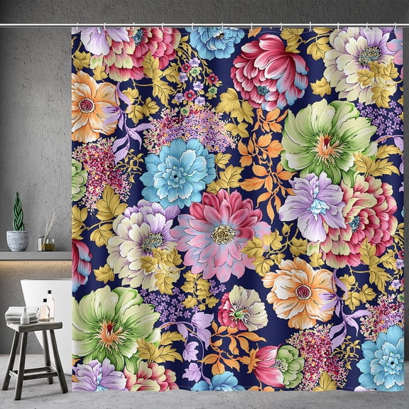 Aimego Long Floral Shower Curtain - Boho Spring Colorful Bright Blossom Bohemian Flowers Fabric Cloth Bath Shower Curtain Set with 12 Hooks Bathroom Decor Bathtub Curtain, 72"x78"