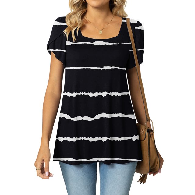 SMihono Hauts pour Femmes Été Mode Décontractée Col Montant Imprimé Pétale Manches Courtes - T-Shirts Grande Taille