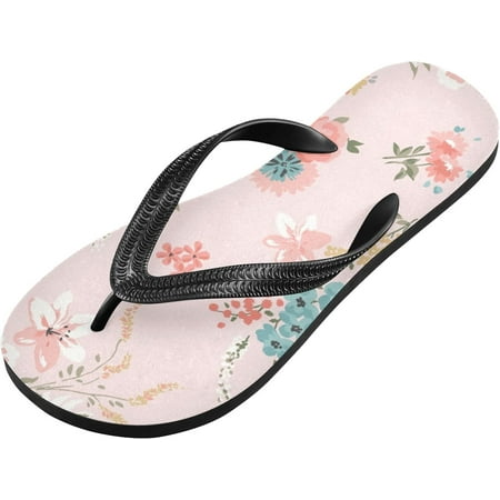 

Pink Floral Flip Flop Casual Non-slip Thong Sandals for Women Men Beach Summer Slippers XXL (42-43) Summer Slippers