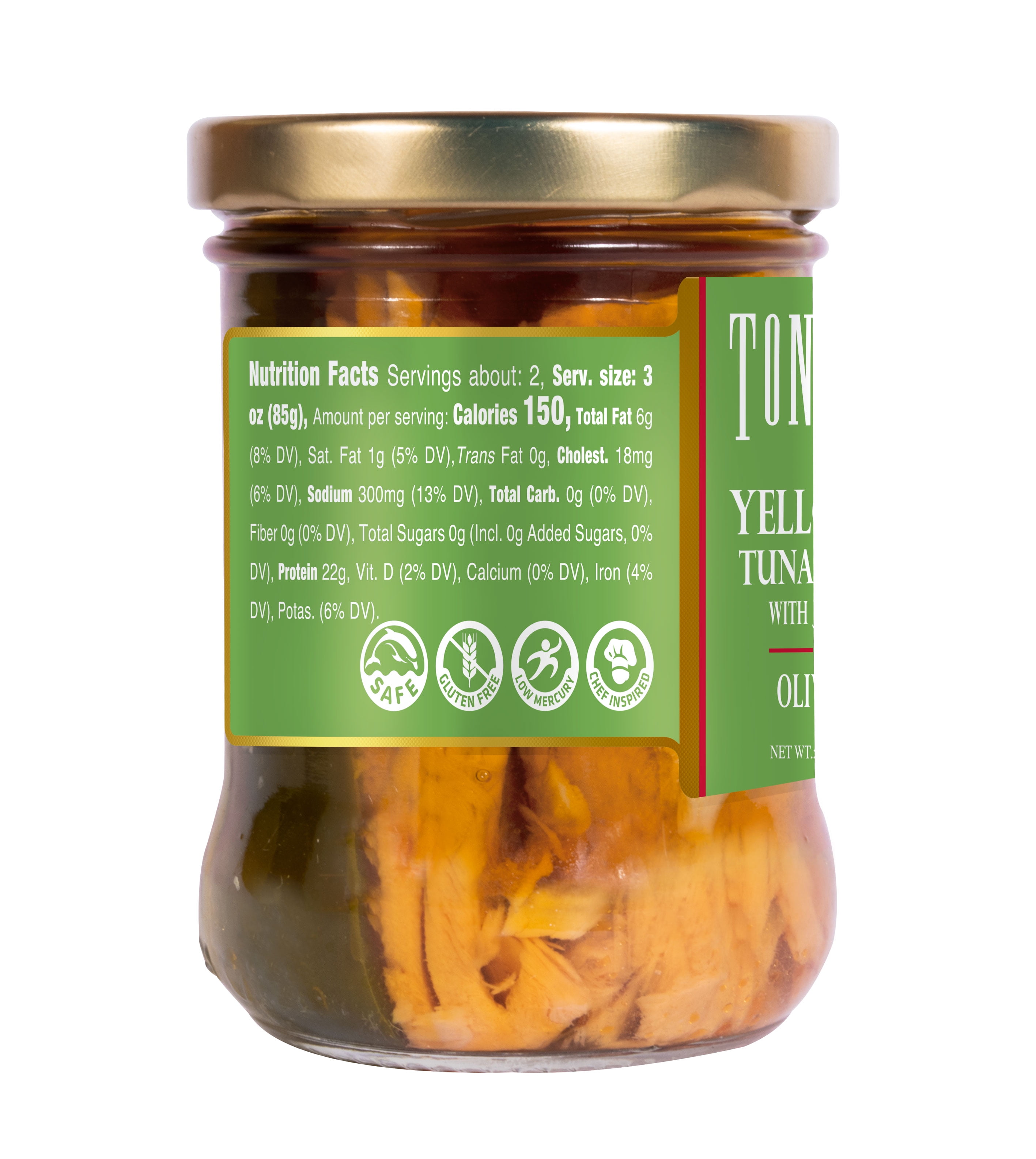 (4 pack) Tonnino Premium Yellowfin Tuna Fillet with Jalapeno in Olive Oil, Wild Caught, 6.7 oz Jar, Gluten-Free