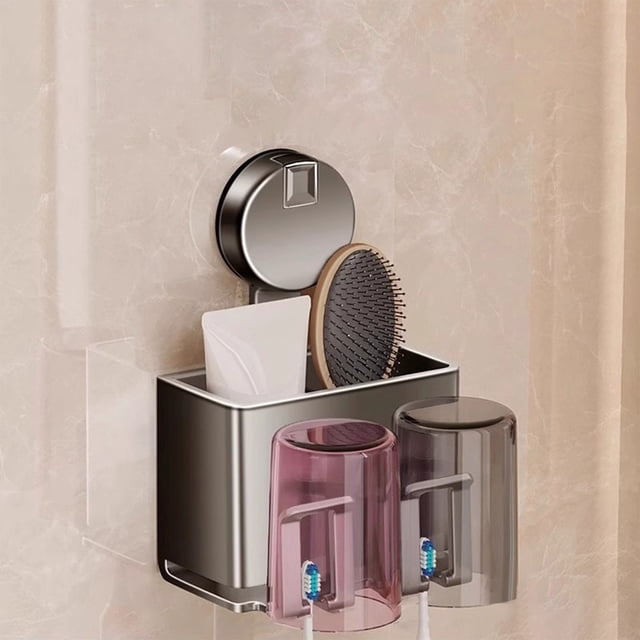 Fiudx Toothbrush Rack No-Drill Bathroom Organizer Wall-Mounted Toothbrush Stand Adhesive Toothbrush Rack