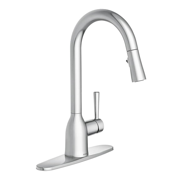Moen Adler Chrome One-Handle High Arc Kitchen Sink Faucet with Power Clean, Modern Kitchen Faucet with Pull Down Sprayer