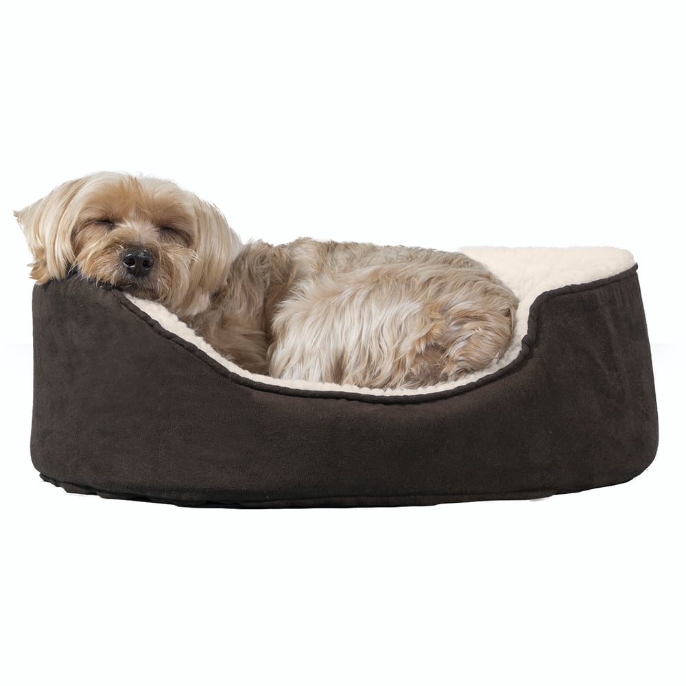 FurHaven Pet Dog Bed | Orthopedic Faux Sheepskin & Suede Oval Lounger