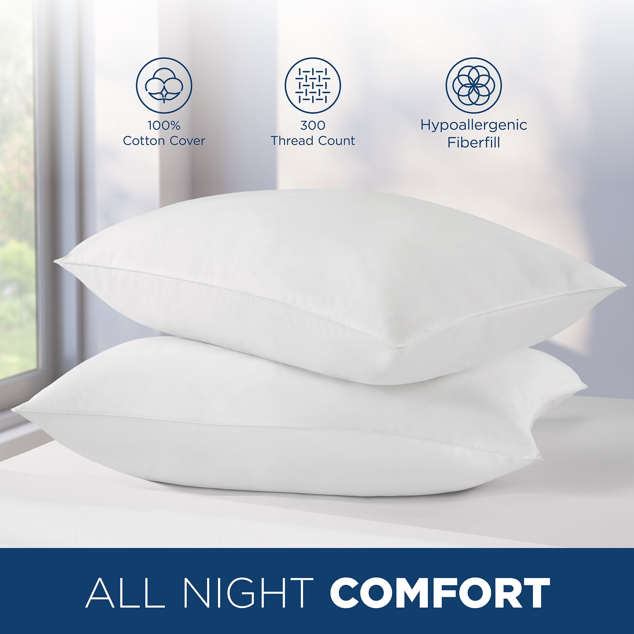 Great Sleep® Down Alternative Cotton Sateen Covered Pillows, Hotel Style, 2 Pack, King
