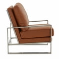 thumbnail image 5 of LeisureMod Jefferson Modern Leather Arm Chair with Silver Frame Set of 2 and Octagonal Coffee Table with Black Geometric Base for Living Room (Cognac Tan), 5 of 14
