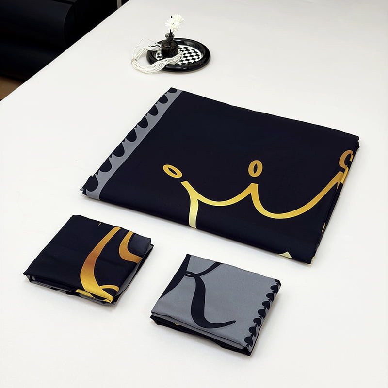 3PCS Duvet cover Set The soft (1 Duvet cover + 2 Pillowcases without Pillow covers), Features high-definition digital printing of crown and letter patterns in a stylish black and gray color scheme.