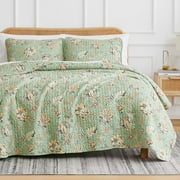SouthShore Fine Linens Jacobean Willow 3-Piece Green Floral Quilt Bedding Sets, Queen