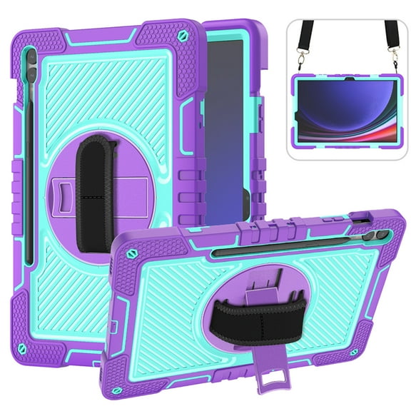 Dteck for Samsung Galaxy Tab S9 FE 5G Case / Tab S9 Plus Case 12.4" 2023 With Pencil Holder, 360 Rotating Hand Strap & Stand Drop-Proof Case for Galaxy Tab S9 FE Plus/S9 12.4",Purple Mint