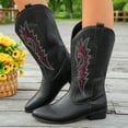 thumbnail image 2 of UngA Cowboy Boots Women Square Toe Cowgirl Boots Embroidered Mid Calf Western Boots Fashion Dress Low Chunky Heel Boots for Theme Party Country Concert Black,Size 10.5, 2 of 7