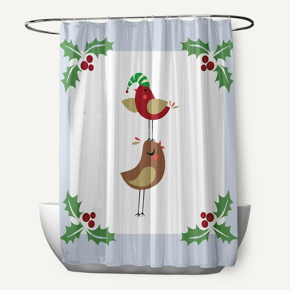 Simply Daisy 70" W x 73" L Christmas Birds Polyester Shower Curtain, Light Blue [1 Ct]