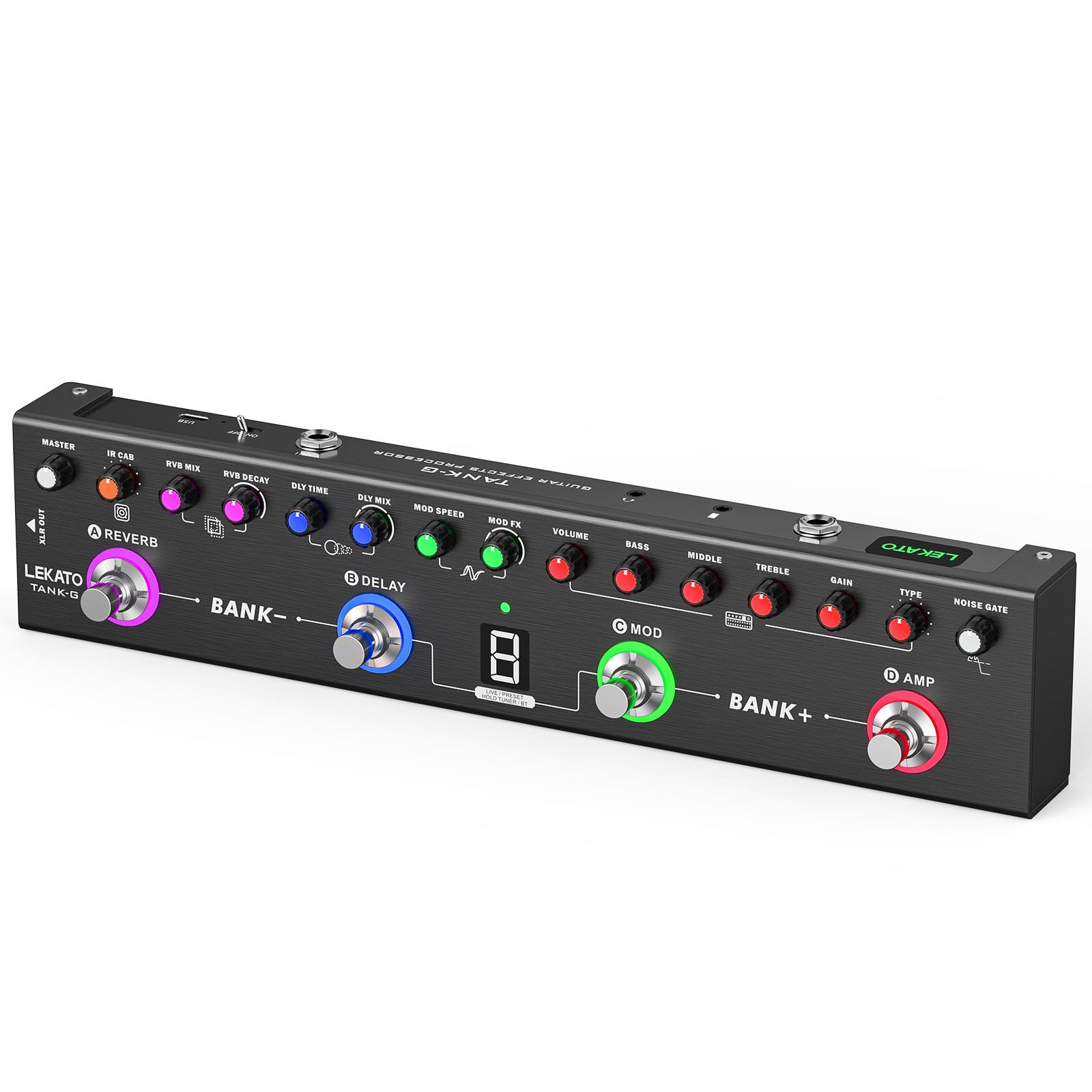 LEKATO Multi Effects Guitar Pedal Guitar Effects Pedal with 36 Presets Editable 4 Modules Amp Chorus Delay Reverb IR CAB Tuner BT Connection Music Recording