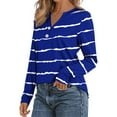 thumbnail image 4 of HLKJKLS Long Sleeve Shirts For Women Striped Button Down V Neck Long Sleeve Loose Fit Plaid Polka Tee Polyester Spandex Blue S-3Xl, 4 of 5