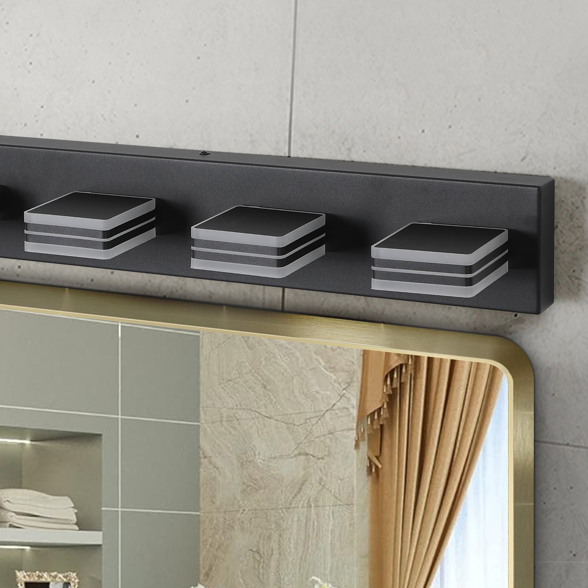 45" Modern Black 7-Light LED Vanity Light, Square Acrylic Lampshade Wall Mount Fixture for Bathroom Mirror Lighting with 180° Rotatable Heads, Energy Saving 50000Hrs