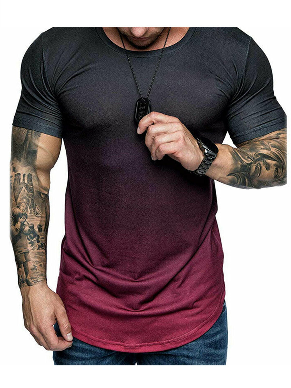 Mens T Shirt Slim Fit Casual T-shirt Tops Summer Clothes Bodybuilding ...
