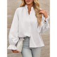 thumbnail image 4 of Women Shirt Long Sleeved Button Up Shirt Pleated V Neck Shirt Loose Casual Fluffy Top, 4 of 6