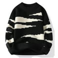 thumbnail image 2 of YLSDY Japanese Retro Color Block Pullover Sweater Men Fashion Fall Winter Round Neck Sweater Knit Sweater Black XXL, 2 of 4