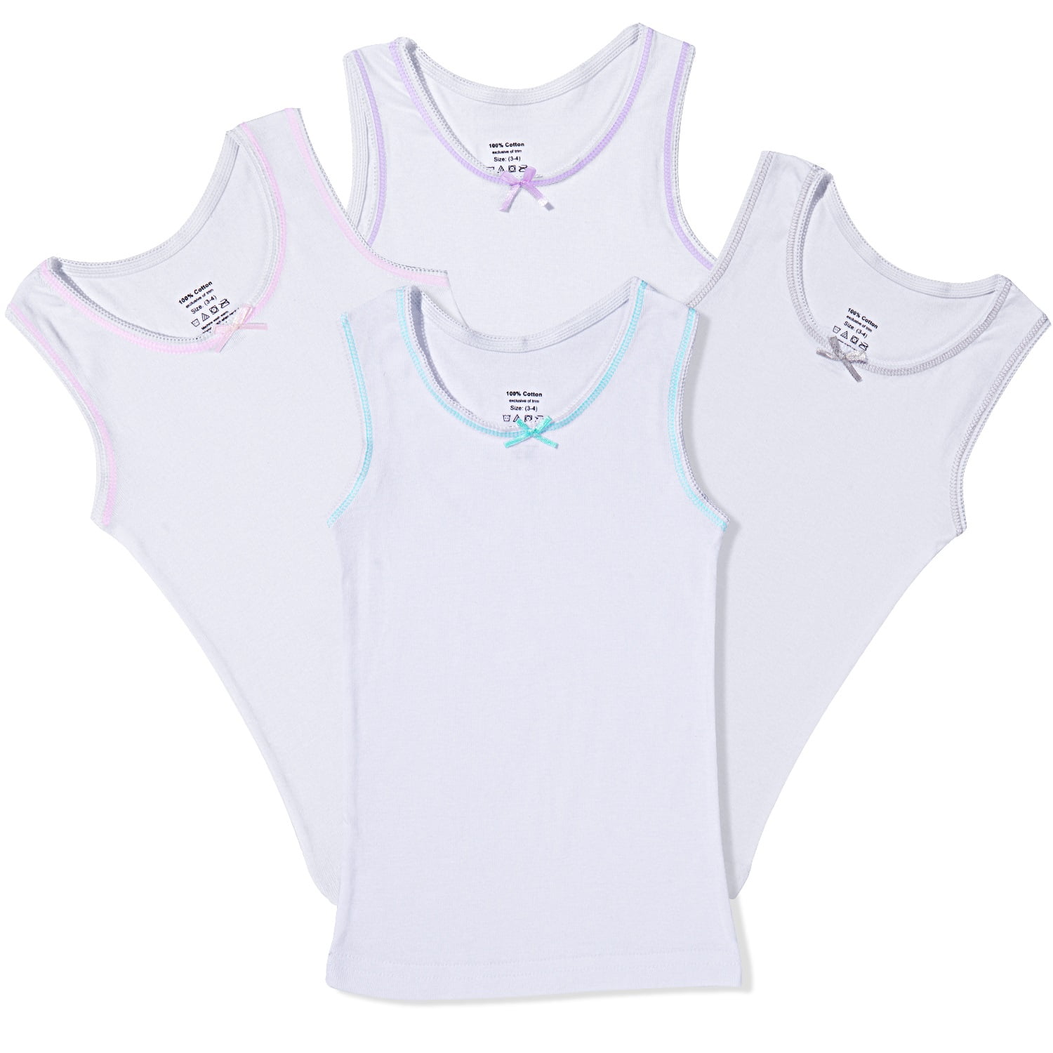 Buyless Fashion Girls Soft 100% Cotton White Scoop Neck Undershirt Vest 4 Pack 