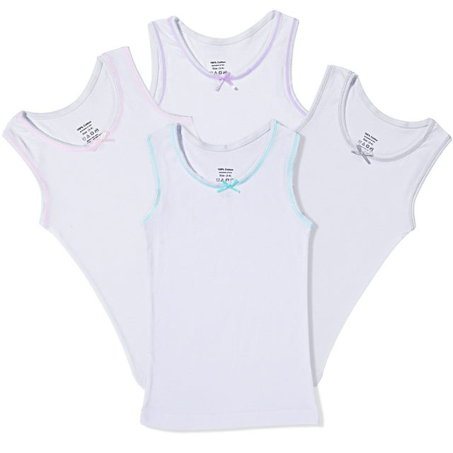 Buyless Fashion Camisoles Sans Étiquette pour Filles, Encolure Dégagée, Débardeurs en Coton avec Garniture et Bretelles (Lot de 4)