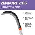 thumbnail image 4 of Zenport K315 Brush Clearing Sickle, 14.5" Handle, 9 Inch High Carbon Steel Blade, Orange - 12 Pack, 4 of 5
