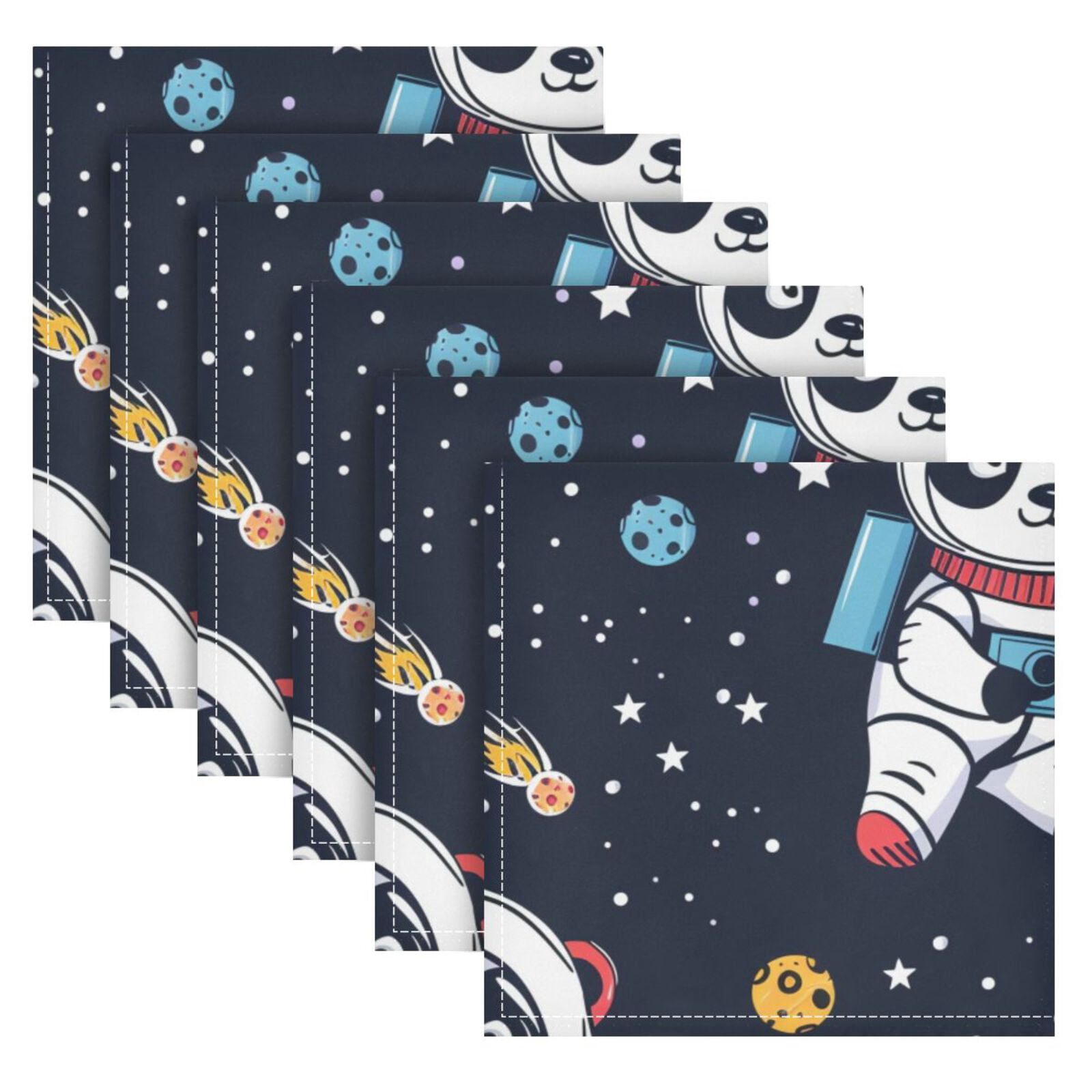 JSTEL Astronaut Panda Planet Cloth Napkins Set of 6, 20x20 Inch Washable and Reusable Napkin for Decoupage Dinner Party Everyday Use