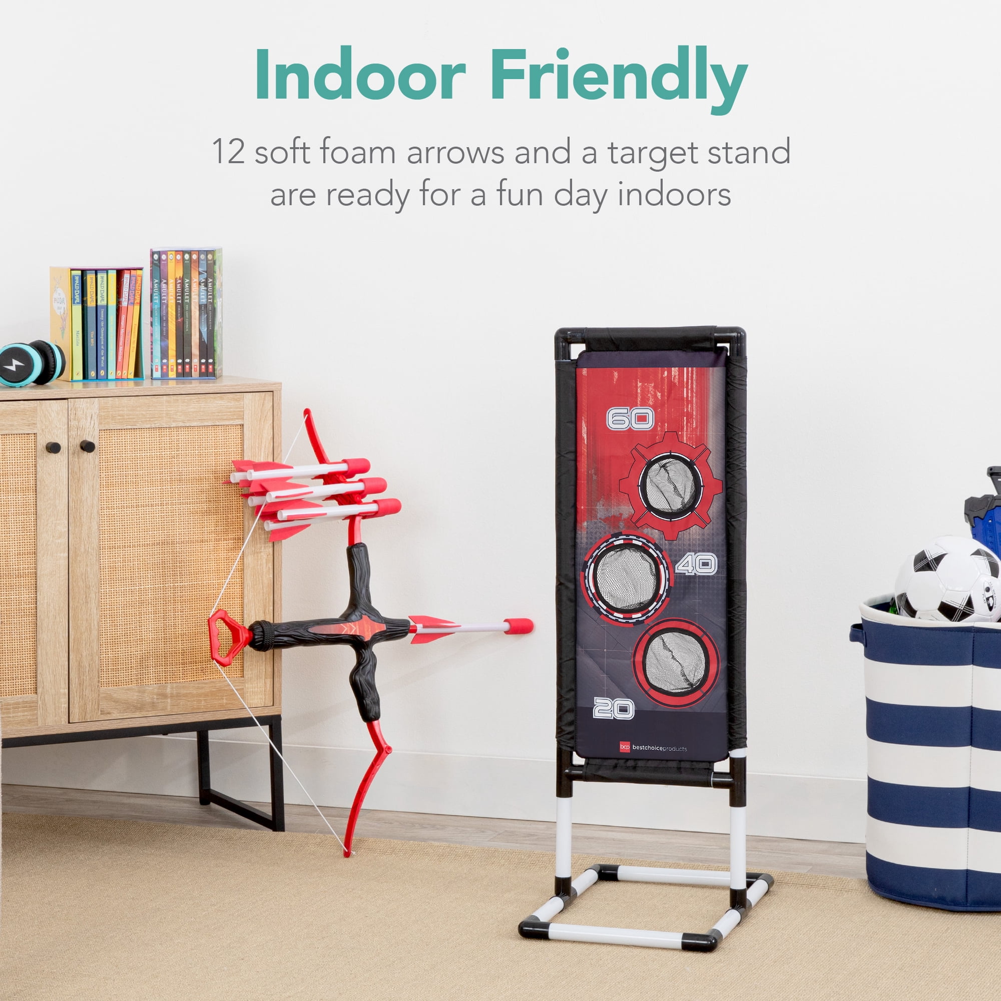 Best Choice Products Kids Bow & Arrow Set, Children's Play Archery Toy w/ Target Stand, 12 Arrows, Quiver - Red