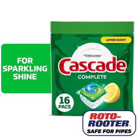 Cascade Complete Dishwasher Pods, Dishwasher Detergent, Dish Detergent Soap, Lemon, 16 Count