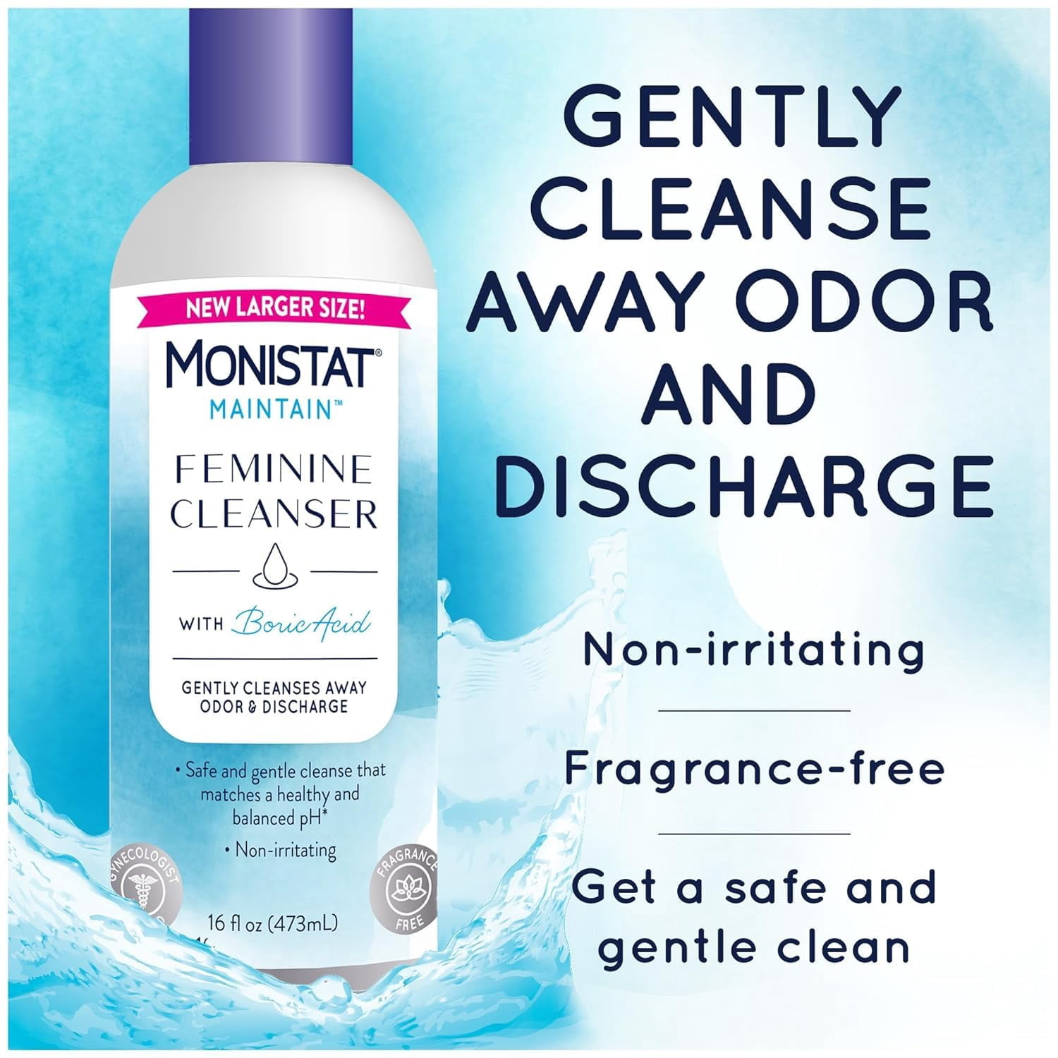 Monistat Maintain Feminine Cleanser Wash, Fragrance Free, 16 fl oz, 1 CT (3-Pack)