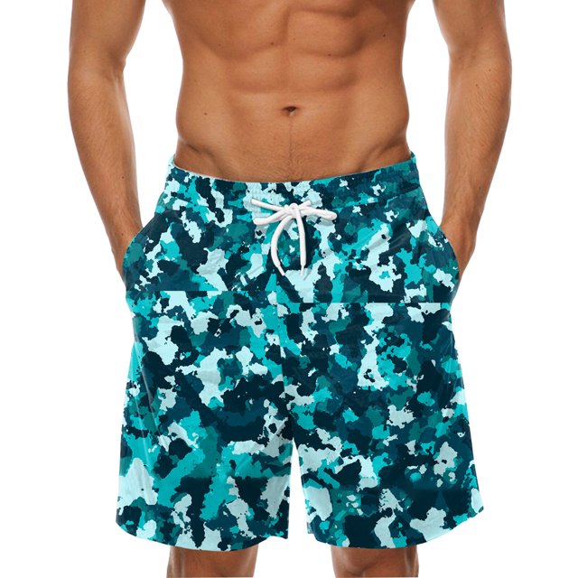 TSADFHJI Men's Swim Trunks 7 Inch Inseam Mens Spring Summer Casual Shorts Pants Printed Sports Beach Pants with Pockets M Blue