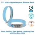 thumbnail image 3 of MedicBand Medical Alert Bracelets for Men and Women. Incl. 4 Lines Custom Engraving, Emergency Medical Information Card, Complimentary 12 mo. Personal Health Record Membership! Free Ship - Light Blue, 3 of 7