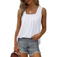 thumbnail image 2 of Camiseta sin mangas plisada para mujer, Color puro, elegante, transpirable, informal, de verano, sin mangas, 2 of 5