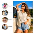 thumbnail image 4 of Enmain Womens Button Down Shirt Short Sleeve Collared Textured Summer Tops Casual Beach Shirt Beige L, 4 of 8