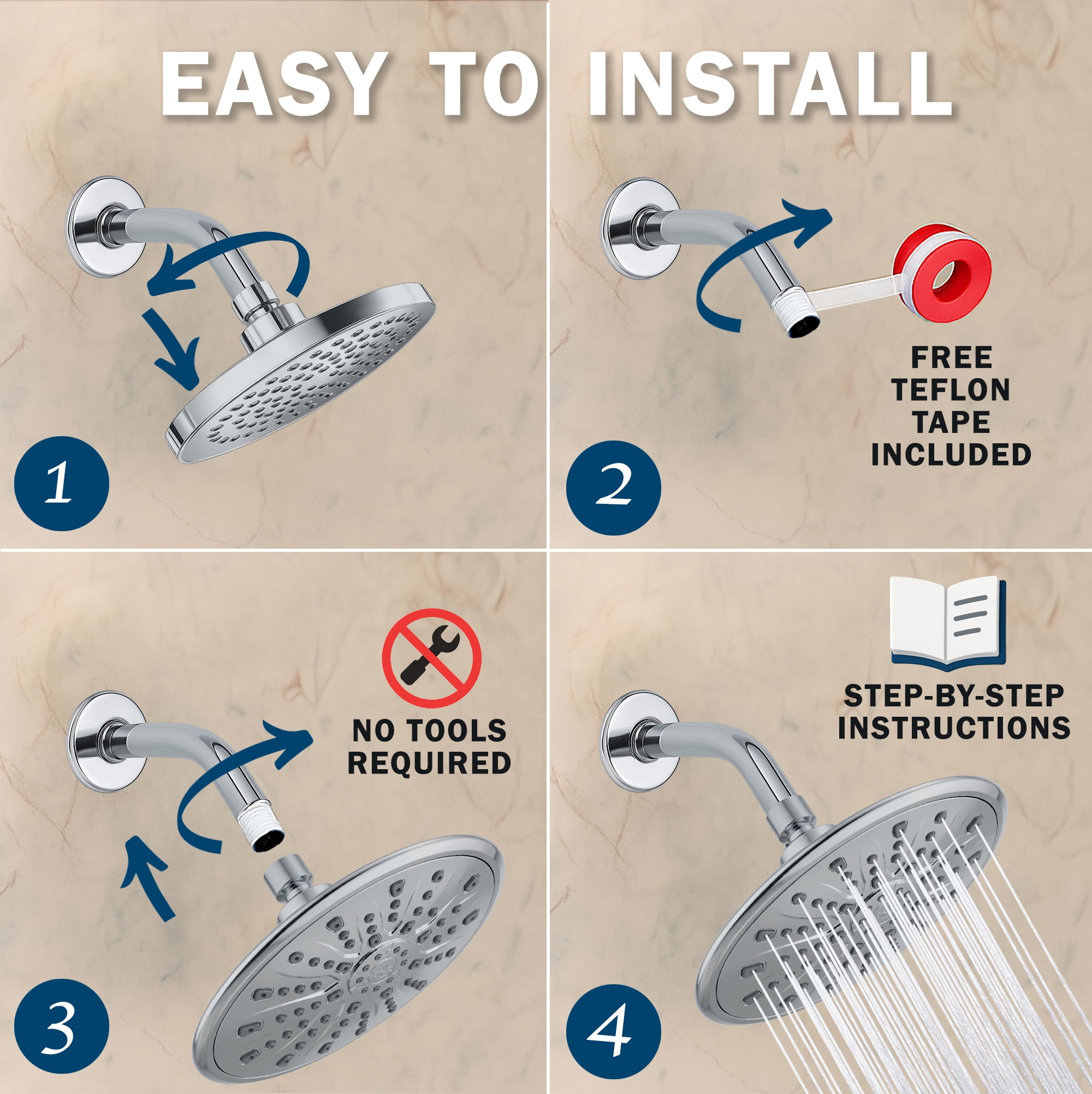 Aqua Elegante Luxury Rain Shower Head for Overhead Waterfall Showers - 2.5 GPM - Polished Chrome