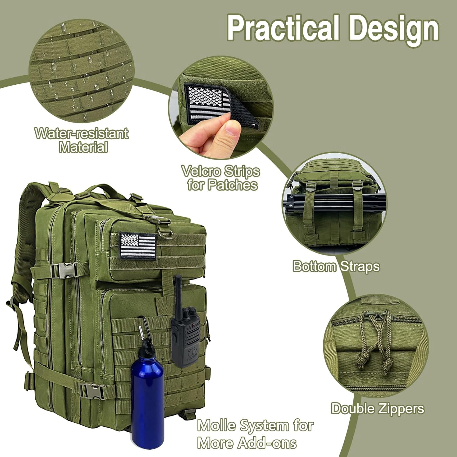 WOLT | 50L Camping Backpack--Large Multifunction Outdoor Molle Bag Backpacks Green