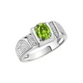 thumbnail image 3 of Rylos 925 Sterling Silver Classic 8X6MM Oval Peridot & Sparkling Diamond Ring - Birthstone Jewelry for Men -Size 13, 3 of 7