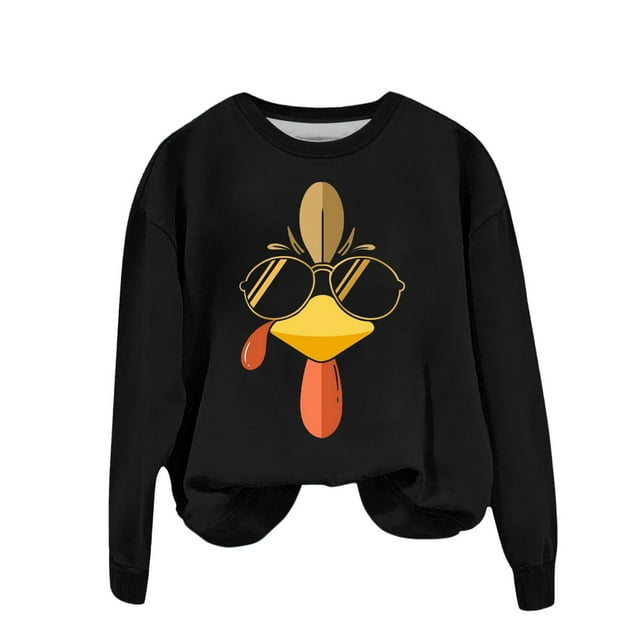 WEAIXIMIUNG Sweat à Capuche pour Femmes, Graphique, Mignon, Dinde, Imprimé Action de Grâce, Col Rond, Pull-Over, Manches Longues, Décontracté