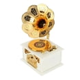 thumbnail image 5 of Joyas retro Cajas de música con cajón Fonógrafo Forma Caja musical con caja de almacenamiento de joyas de trompeta de oro Ornamento de escritorio decoración para el hogar (1 #) EOTVIA No, 5 of 5