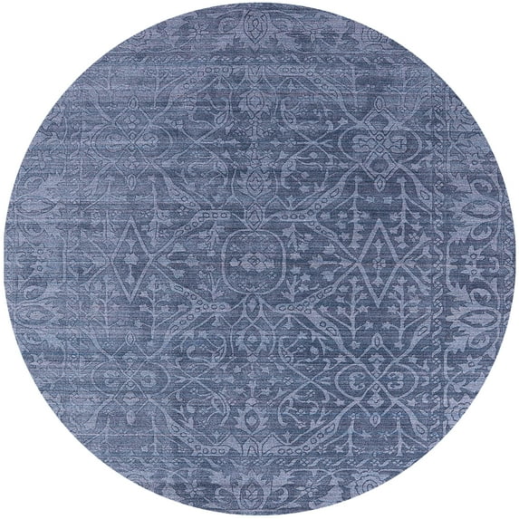 Ahgly Company Machine Washable Indoor Round Industrial Modern Azure Blue Area Rugs, 4' Round