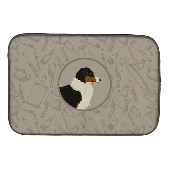 Australian Shepherd In the Kitchen Dish Drying Mat