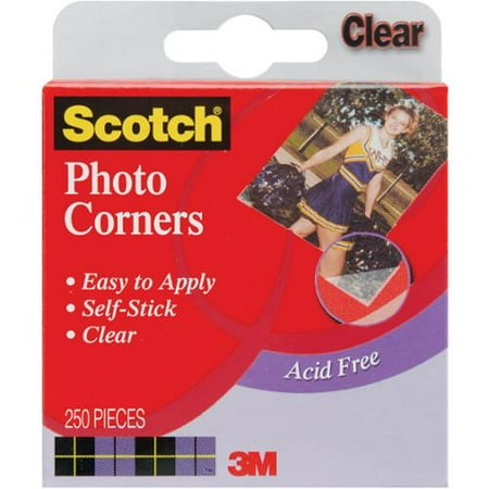 3M Scotch Photo Corners Self Adhesive 250/Box, Clear Multi-Colored