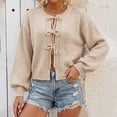 thumbnail image 3 of TGSLY Women's Tie Front Bow Cardigan Sweaters Lightweight Soft Crew Neck Long Puff Sleeve Knit Tops Loose Causal Solid Color Cropped Cardigans XL, 3 of 8