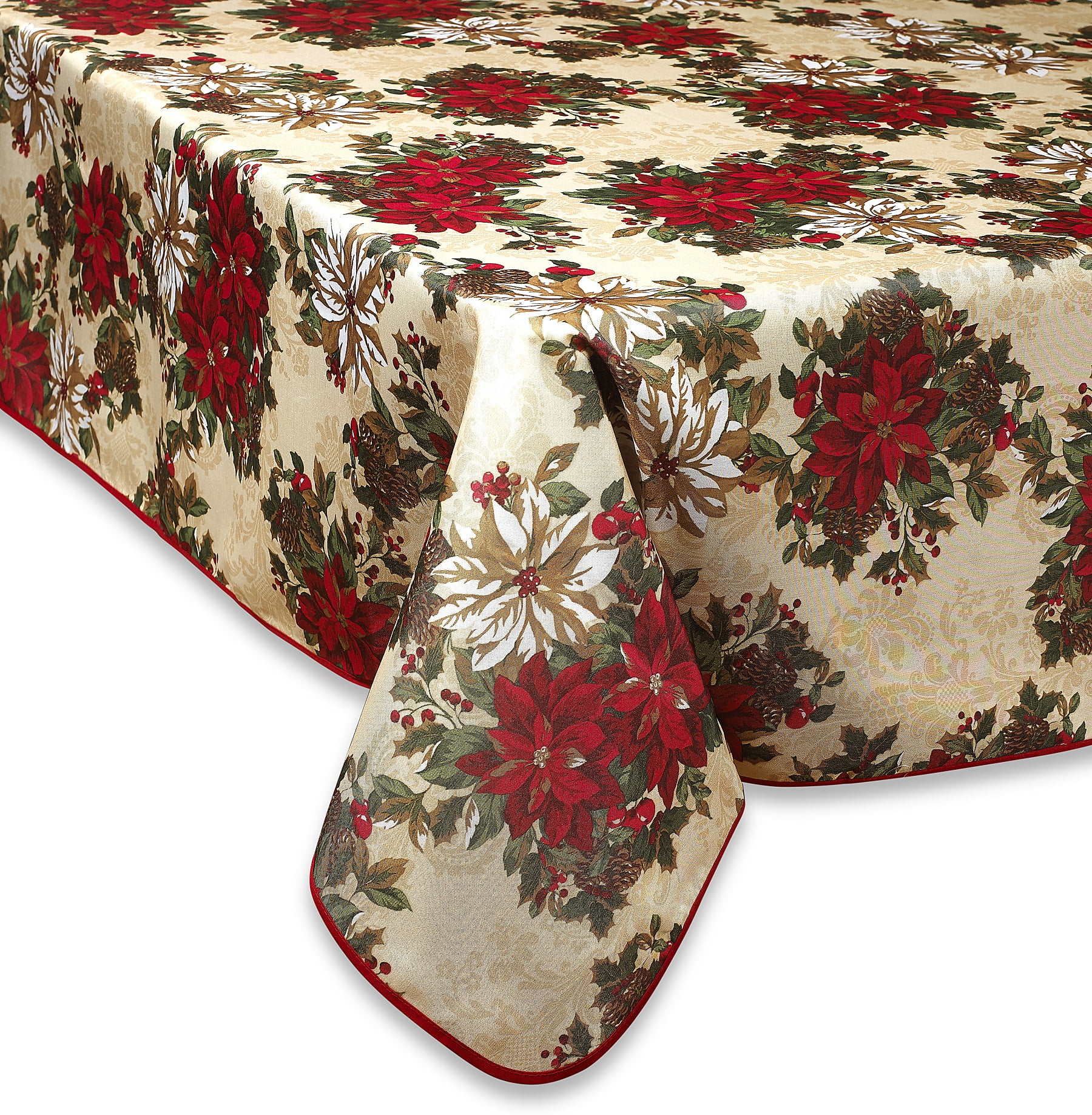 Christmas Holly Poinsettia Plant Party Tablecloth Cotton Linens Table Covers for Kitchen Dinning Wedding Decoration Stain/Wrinkle Resistant Washable HELLOWINK Square/Round Table Cloths 54x54inch
