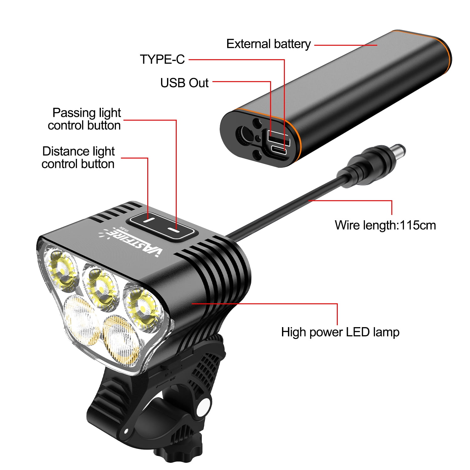 Bike light external battery sale