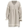 thumbnail image 6 of Women's French Dress Temperament Commuting V Neck Sleeves Loose Fitting Dress Cute Dresses for Women Summer Womens Fall Formal Dress Summer for Women Casual Fall Dress Tunic Women Summer Dresses for, 6 of 8