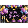thumbnail image 5 of Purple and Gold Themed Happy Birthday Backdrop Banner with Balloons High Heels Gifts and Champagne Party Supplies Photography Props for Birthday Party Decorations, 5 of 7