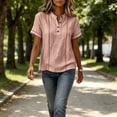 thumbnail image 6 of Henley Shirts for Women Cotton linen Short Sleeve Stitched Dressy Casual Summer Boho Button Tops Loose Fit Tunic Top Work Blouses,3XL, 6 of 9