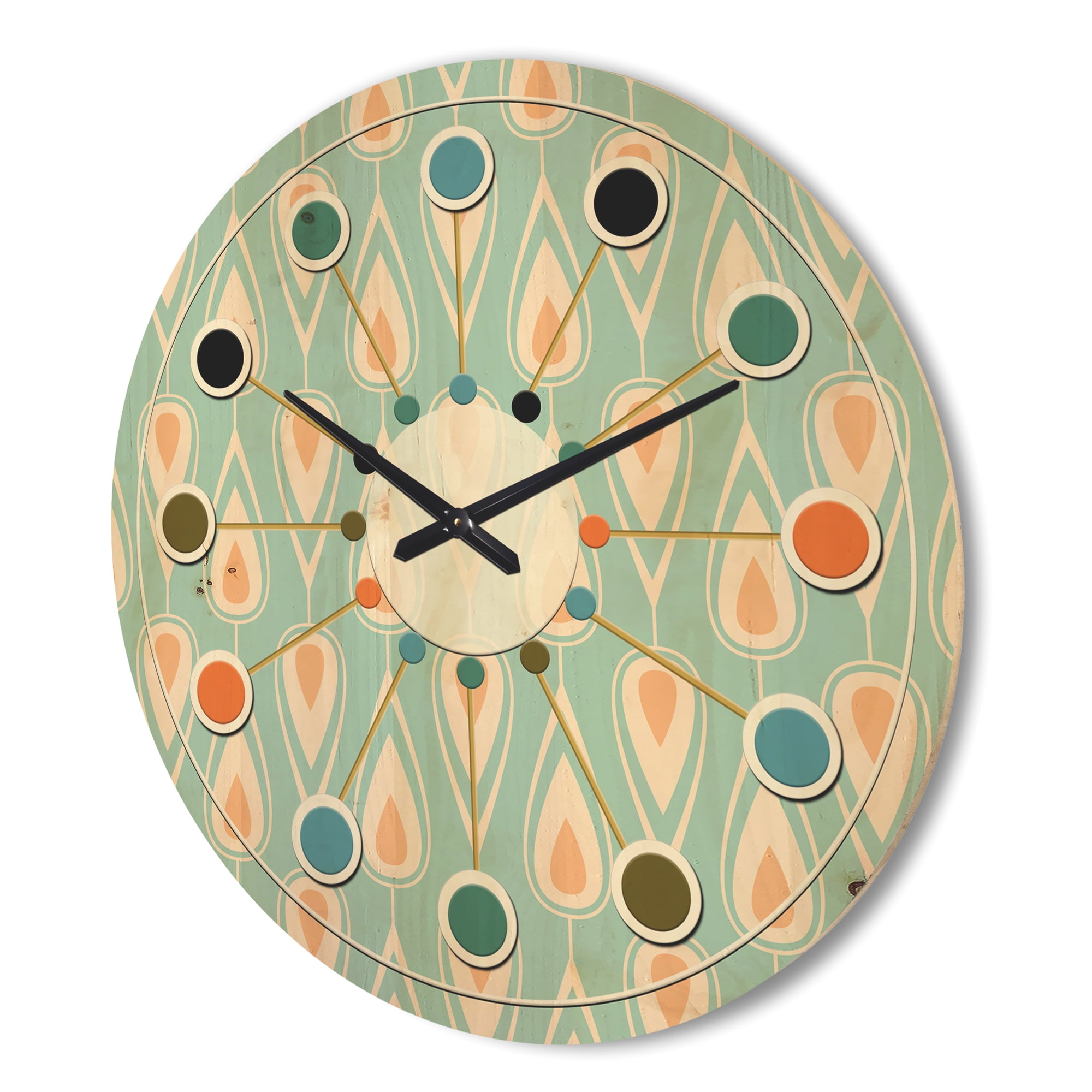 Designart 'Ornamental Retro Design VIII' Mid-Century Modern Wood Wall Clock