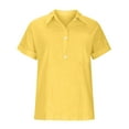thumbnail image 4 of vigerkar Linen Shirts for Women Button Short Sleeve Summer Blouses Casual Beach Workout Collared Loose Fit Solid Tops Yellow, M, 4 of 5