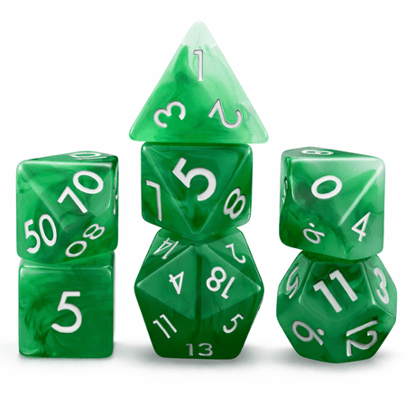Polyhedral DND Dice Set Solid Green Resin RPG Dice with White Numbers Dice for Dungeons and Dragons Games